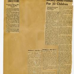 Scrapbook pp. 13-14 : articles about finding children homes, public events, and annual membership drive