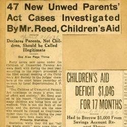 Scrapbook pp. 7-8 : articles about unwed parents, expenses, and new regulations