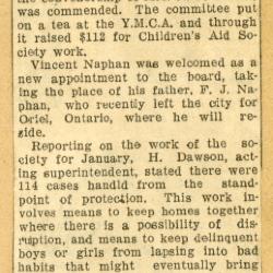 Scrapbook pp. 13-14 : articles about finding children homes, public events, and annual membership drive