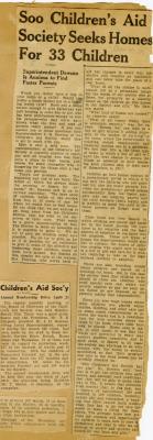 Scrapbook pp. 13-14 : articles about finding children homes, public events, and annual membership drive
