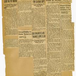 Scrapbook pp. 23-24 : articles about meetings, shelter conditions, and public events
