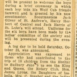 Scrapbook pp. 21-22 : articles about CAS president, camp trip, and boy scouts