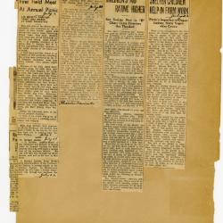 Scrapbook pp. 23-24 : articles about meetings, shelter conditions, and public events