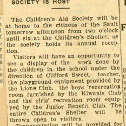 Scrapbook pp. 23-24 : articles about meetings, shelter conditions, and public events