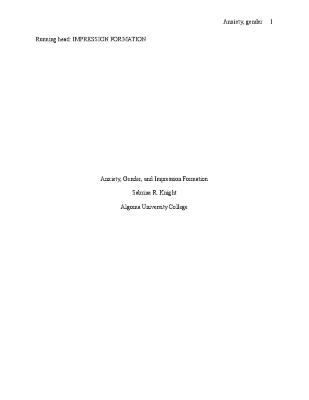 Anxiety, gender, and impression formation