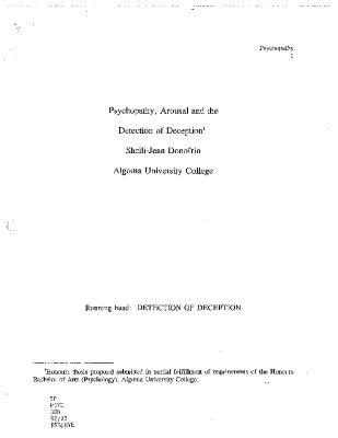 Psychopathy, arousal and the detection of deception