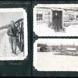 Photo album pp. 31-32 : McFadden&#039;s lumber camps (Dr. Hamill, camp cabins, etc.)