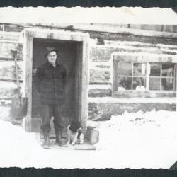 Photo album pp. 31-32 : McFadden&#039;s lumber camps (Dr. Hamill, camp cabins, etc.)