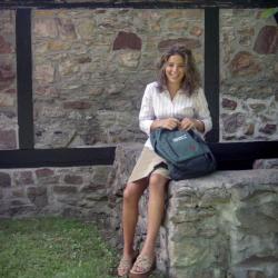 Photographs of students by the chapel