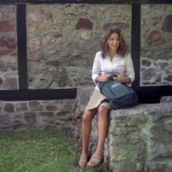 Photographs of students by the chapel