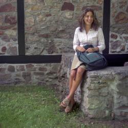 Photographs of students by the chapel