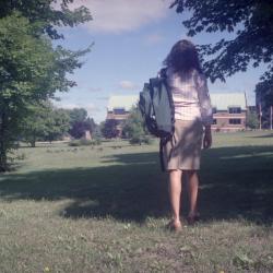 Photographs of students by the chapel