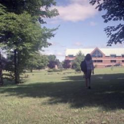 Photographs of students by the chapel