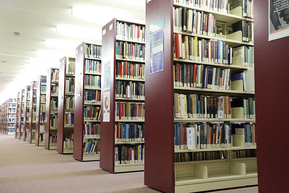 Shelves of books in archive